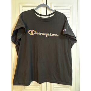 CHAMPION Wm 3X Classic Graphic Painterly Script T Black Cotton multi-color logo
